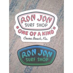 2- Ron Jon Surf Shop Stickers Decal Cocoa Beach Fla Blue Green Neon Badge